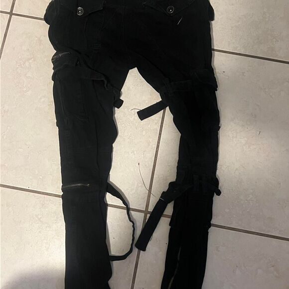 Hot Topic Goth Techwear Black Skinny Cargo Pants with straps and zipper ankles - Picture 4 of 5
